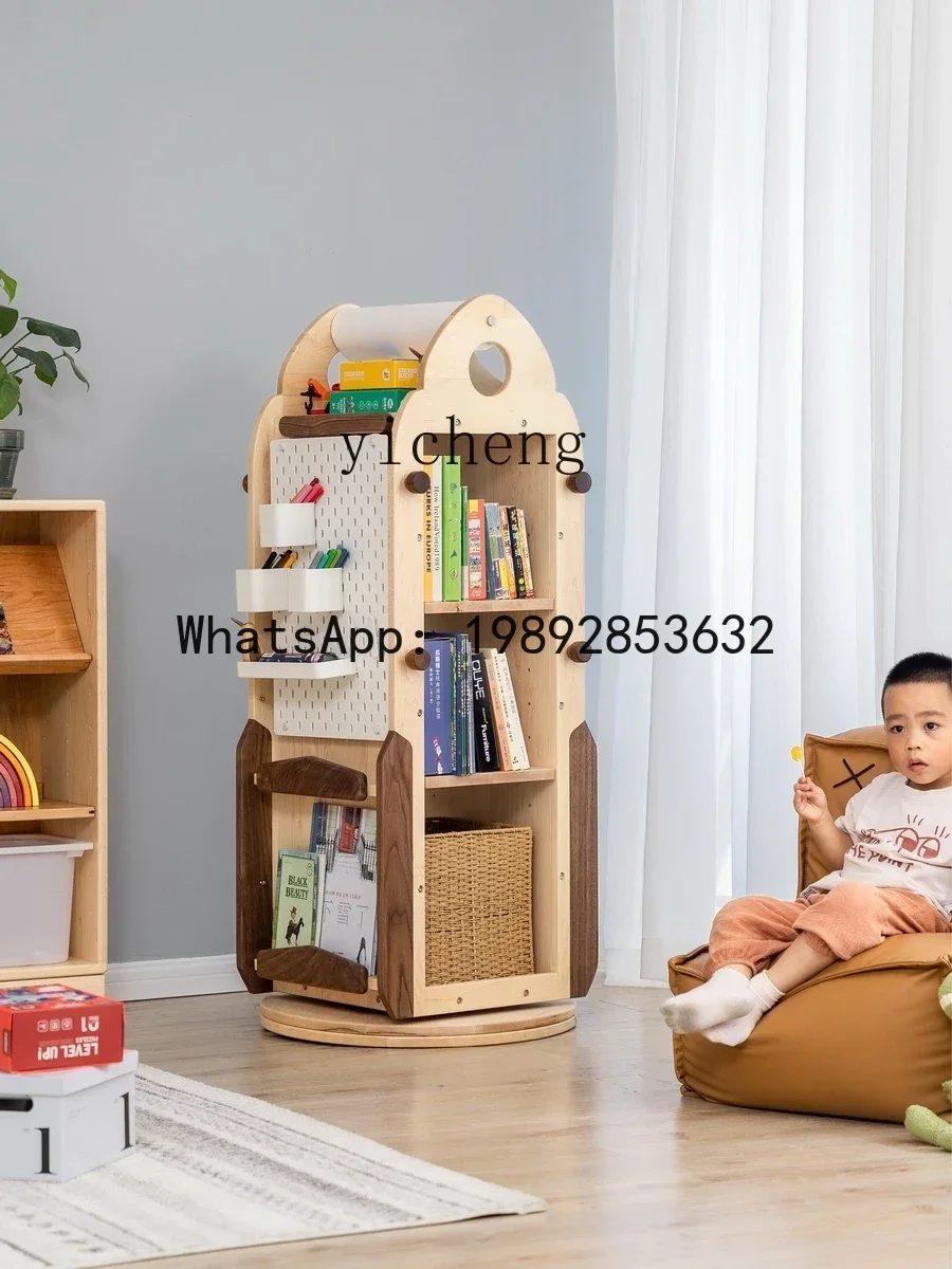 AG  Mushroom Children's Rotating Bookshelf 360 Degrees Bookcase Solid Wood Baby Toy Painting