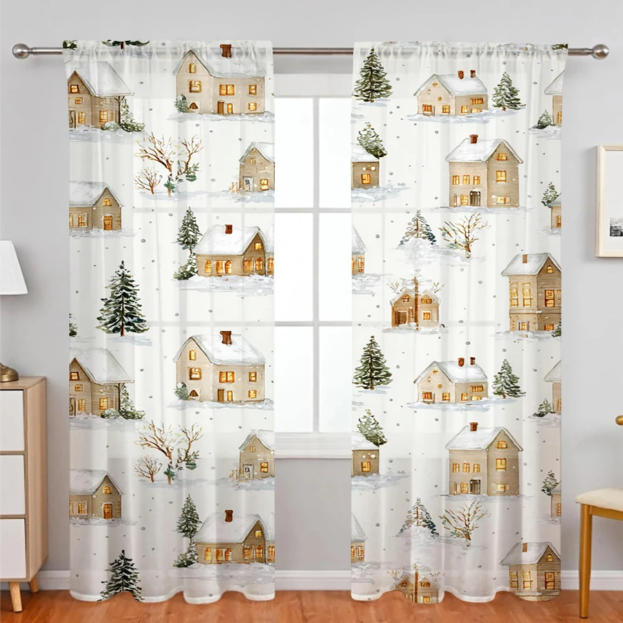 2PCS Sheer Curtains, Snowy Vil - огляд і ціна Curtain Rods