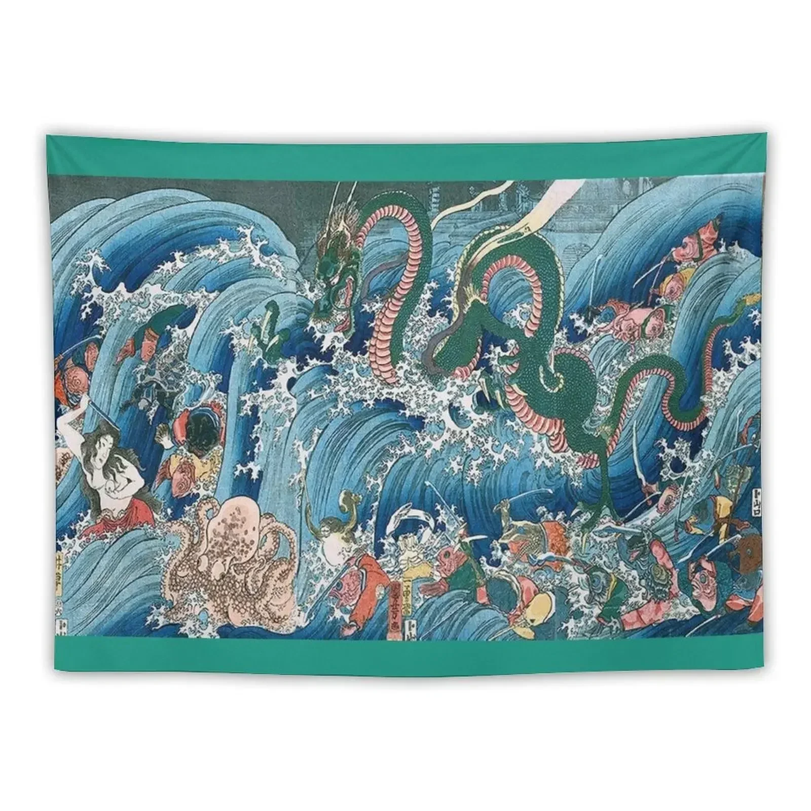 Japanese Edo uikyo-e woodblock print: Tamatoro-Hime at the Dragon Palace by Utagawa Kuniyoshi Tapestry Cute Decor Tapestry