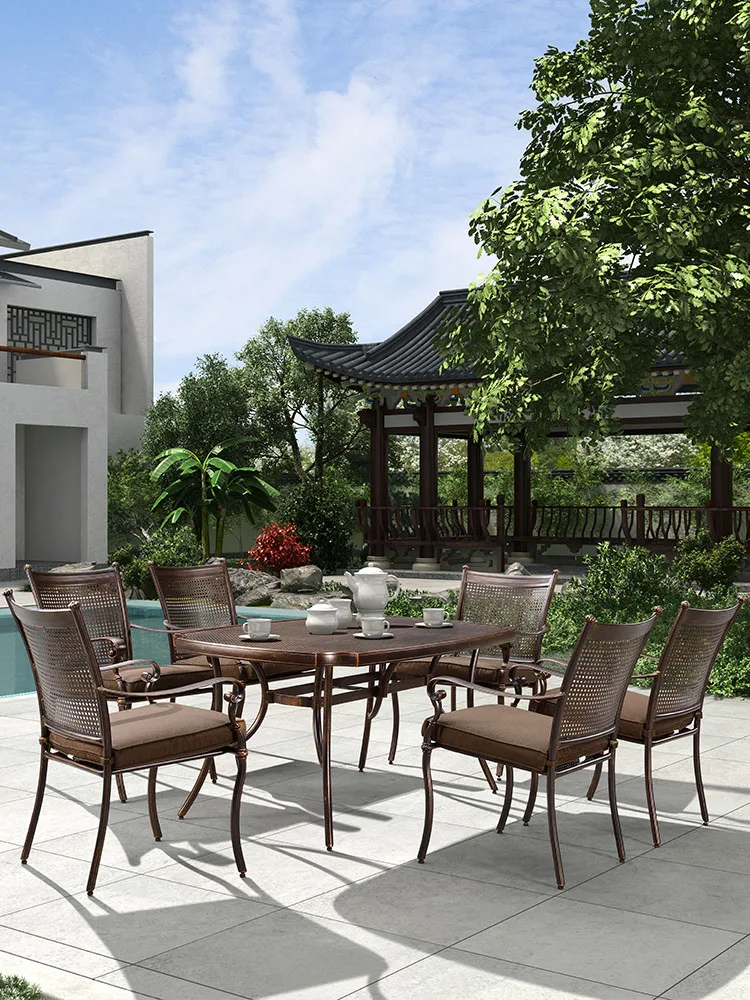 

Cast aluminum outdoor tables and chairs Courtyard Villa Garden outdoor terrace marble tables and chairs iron leisure seats