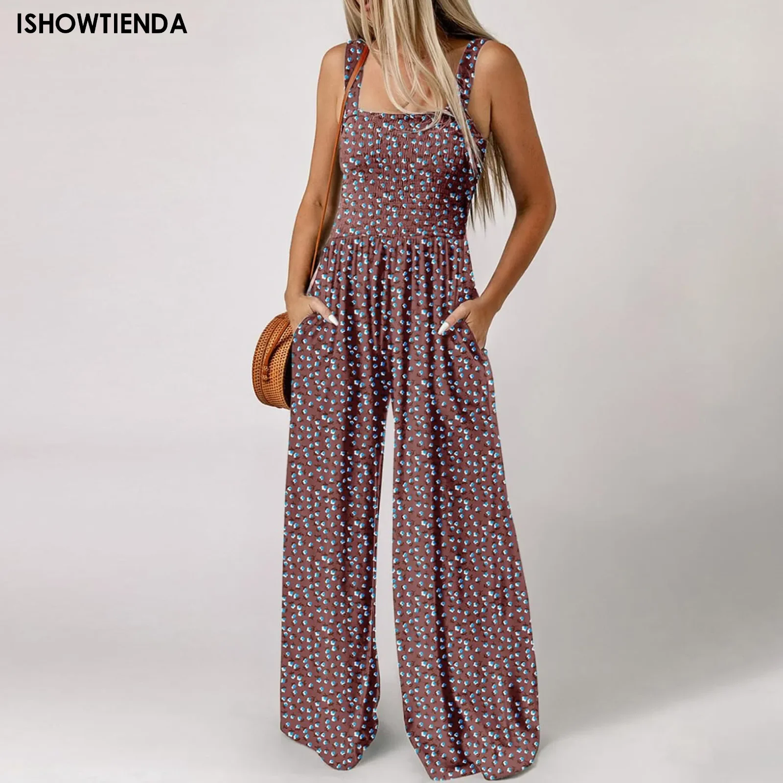 

Women Floral Suspender Jumpsuit 2024 Spring Summer Wide Leg Pants Jumpsuit Spaghetti Strap Loose Fashion Bohe Rompers Clothes