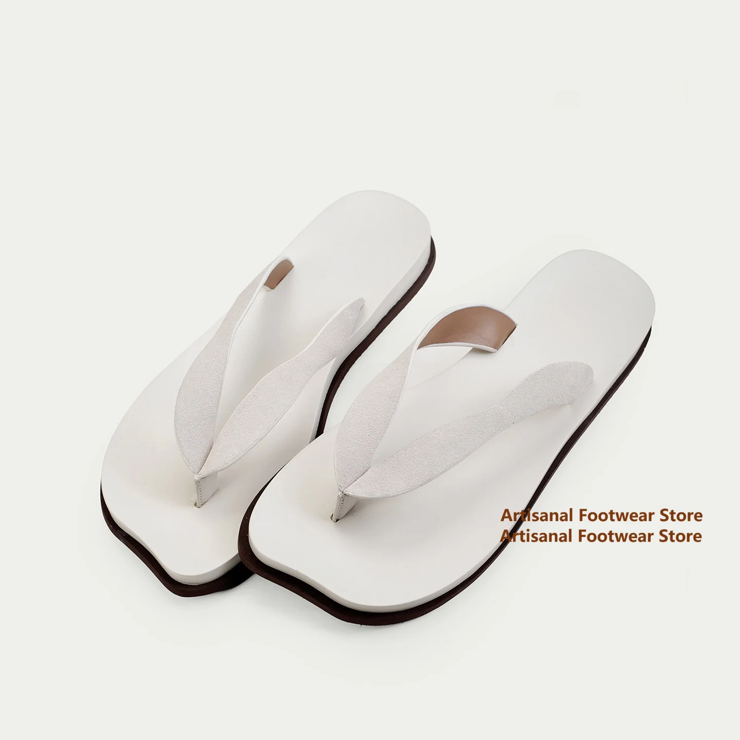 Square Toe Flip Flops Summer Beach Slippers Solid Color Outdoor Flat Sandals Summer Beach Slippers Trendy Men's Sandals