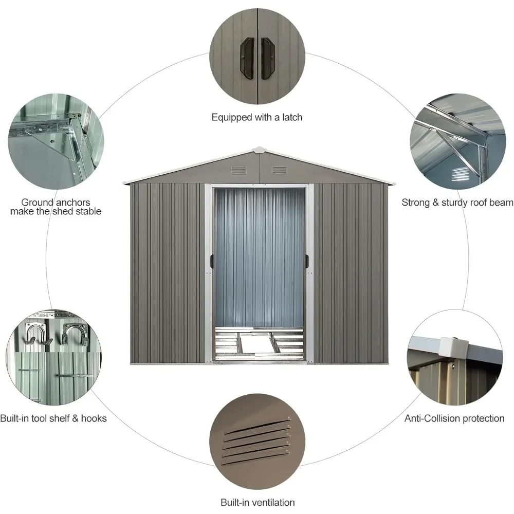 Сарай для хранения вещей 10 x 8 футов, напольная рама садового сарая, большой сарай для инструментов, запираемые раздвижные двери и вентиляционные отверстия, дом для хранения вещей
