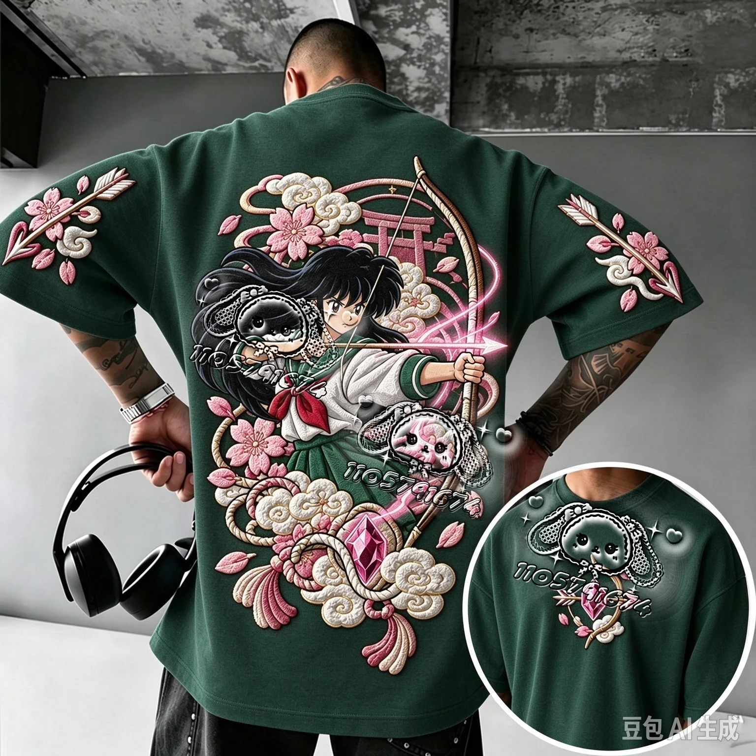 26/27 New Inuyasha Kagome Kikyo Character Big Print Short Sleeve T-Shirt, Fashion Street Unisex Summer Top FamilyMatching