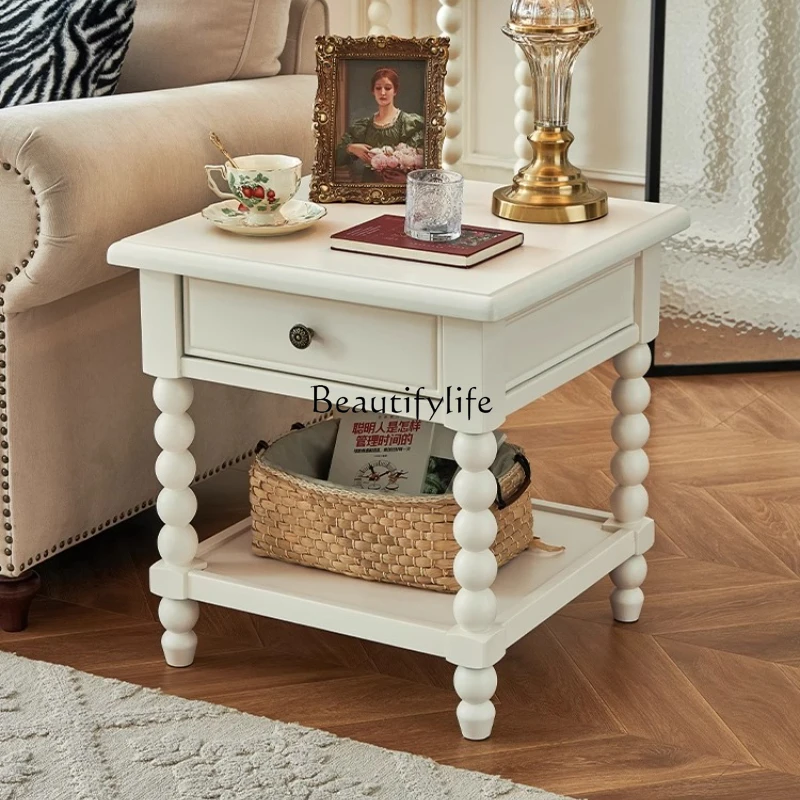 01American pearl white small coffee table, sofa edge rack, small table storage, living room home