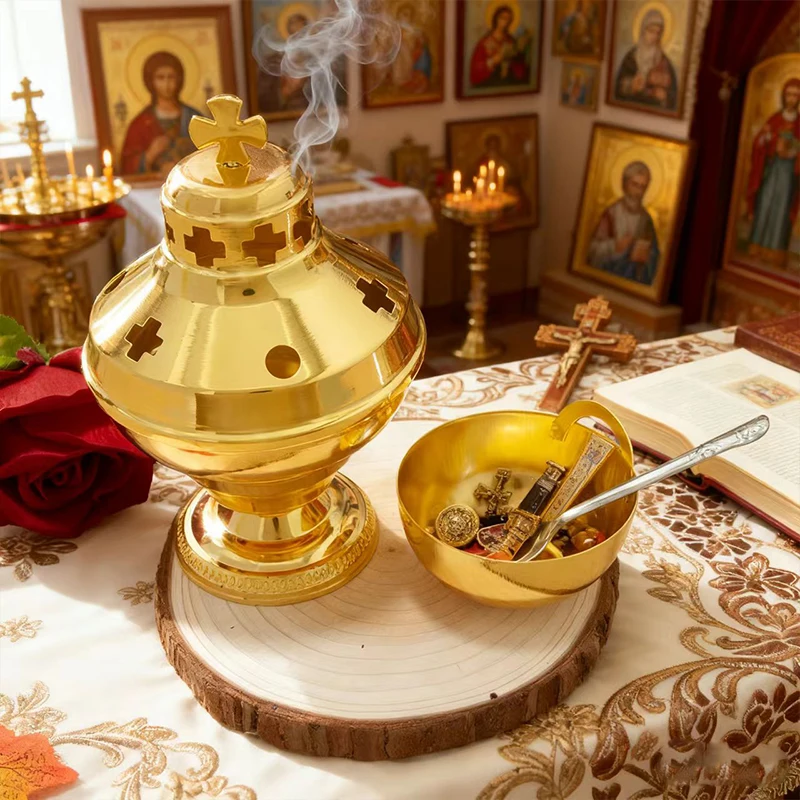 Neu2026 Kirchenzubehör Hochglanzpolierter Vergoldeter Hängender Weihrauchbrenner Orthodoxes Weihrauchfass Kirchen- und Heimdekoration Katholisches Weiherglas – Detail 2