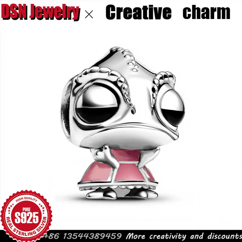 

DSN Jewelry creative 925 Sterling Silver Charm Disney style Frog cartoon DIY Beads pink enamel female Jewelry accessories gifts