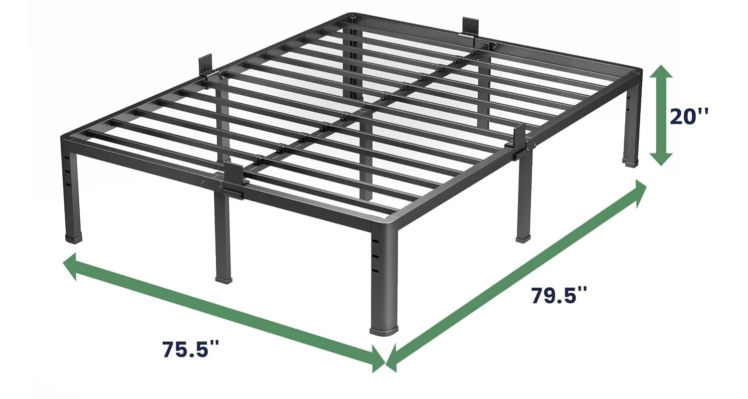 King Size 20 Inch Heavy Duty Metal Platform Bed Frame, Round Corner Support Legs, 3500 LBS Weight Capacity Steel Slat Base, Noise Free Design, No Box Spring Required, Quick Easy Assembly view 2