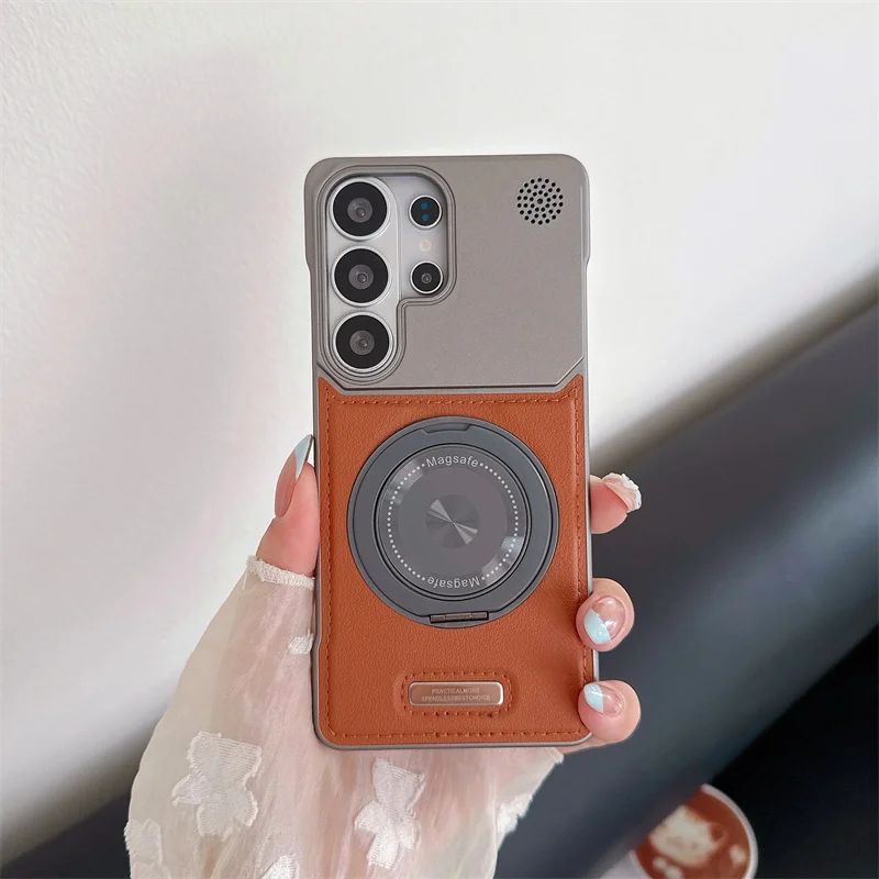 Luxury Magnetic PU Leather Aromatherapy Case For Samsung Galaxy S22 S23 S24 S25 S26 Ultra Rotate Bracket Wireless Charging Cover