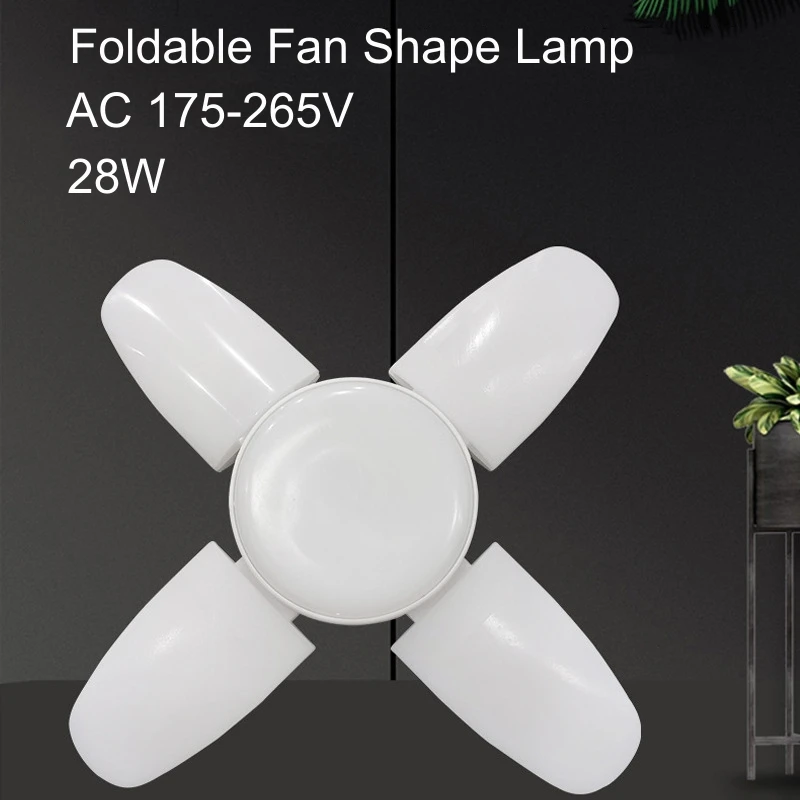 E27 Mini Fan Shape LED Bulb 220V 28W Blade Lamp 40Leds Foldable Light for Home Shop Corridor Ceiling Light Garage Cool White