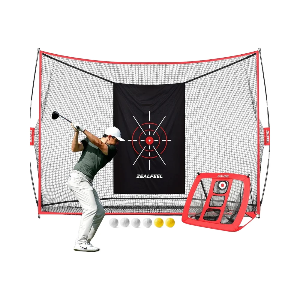 Portable 10x7ft Foldable Golf Practice Net 8 Tees 6 Balls Indoor/Outdoor Backyard Training Silk Target Carry Bag Made Plastic