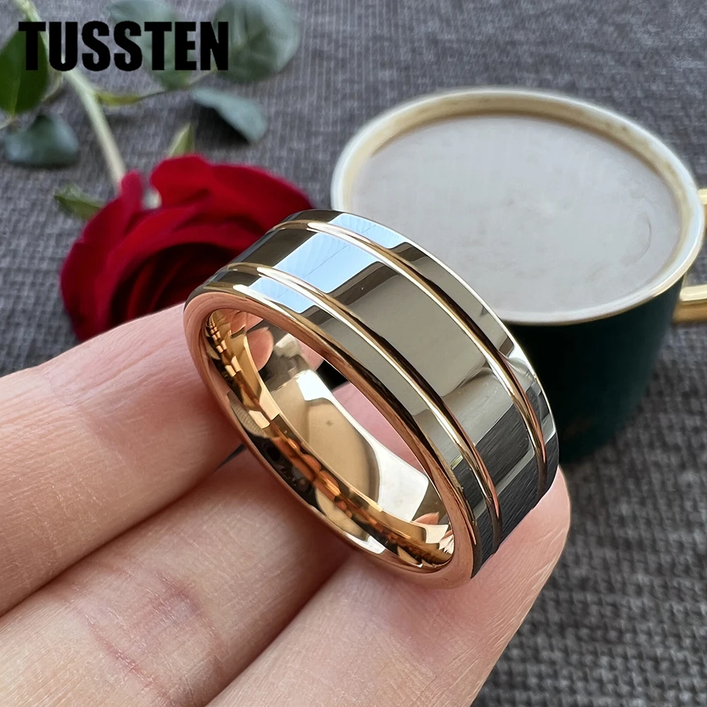 Dropshipping TUSSTEN  8MM Men Women Tungsten Engagement Ring  Band Grooved Polished Finish Trendy Gift Jewelry