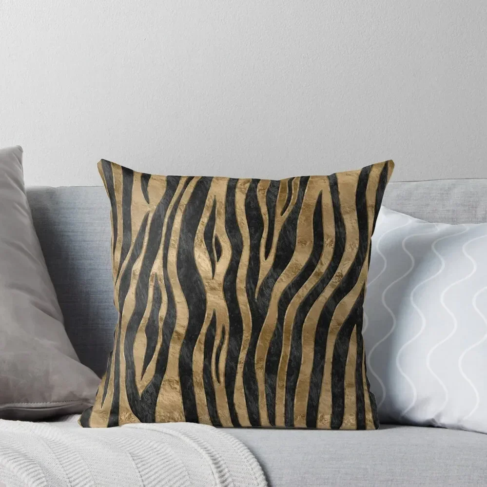 Tiger Faux Fur Texture black abalone and gold Throw Pillow Custom Cushion Pillow Case Christmas pillow