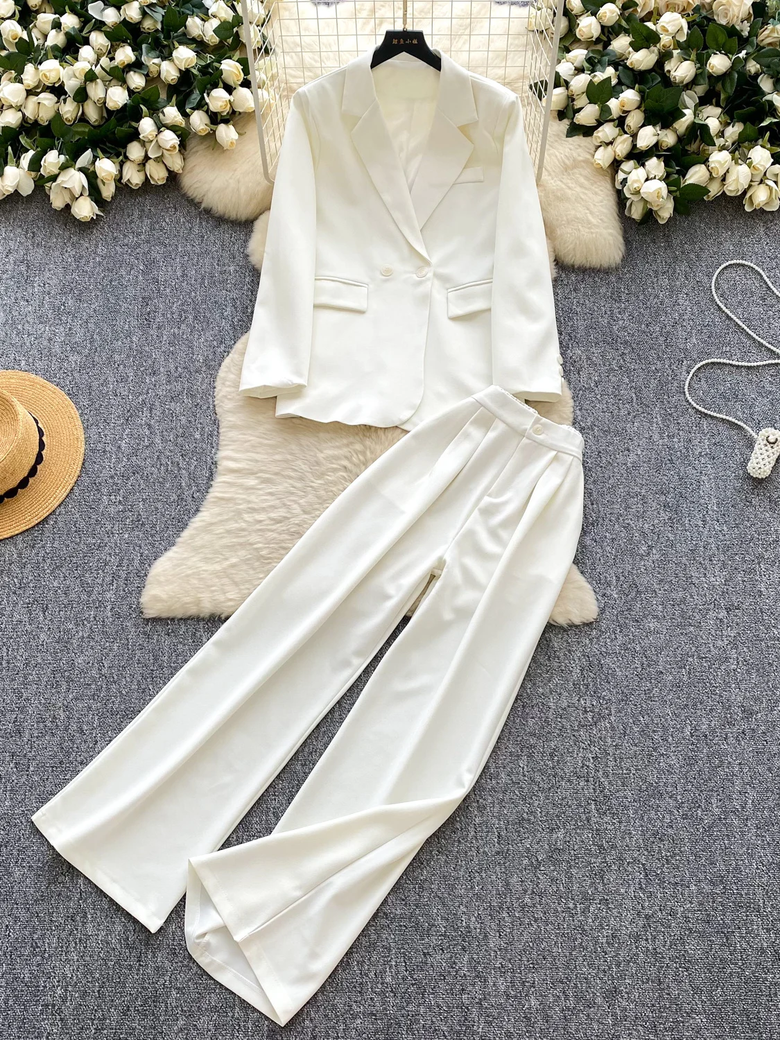 Ele Briti Sle Women's Faion Set High Waist Straight Leg Pants Long Sve Top Autumn Collection Quali Design