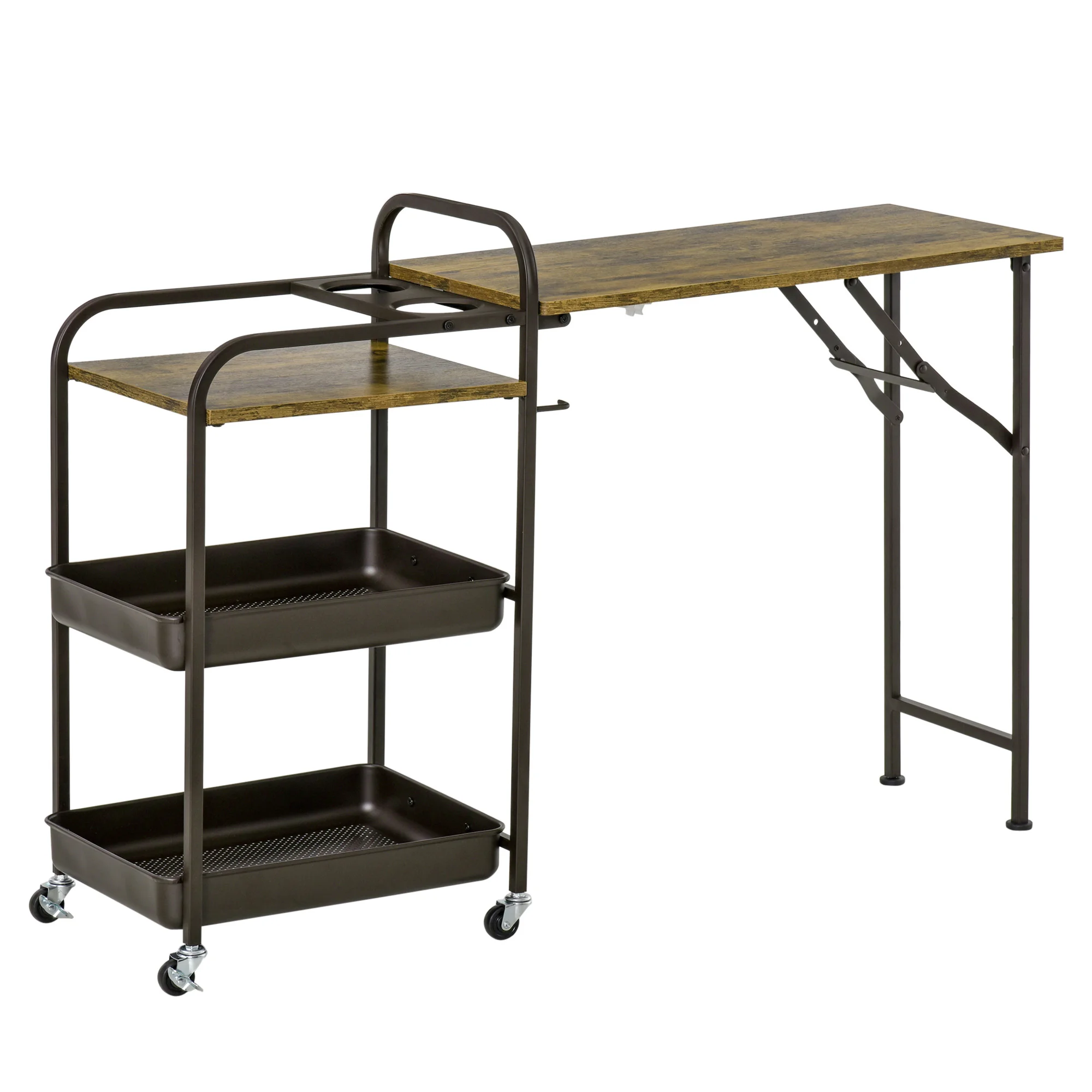HOMCOM Carro de Cocina con Ruedas con Estantes de 3 Niveles Hoja Abatible 2