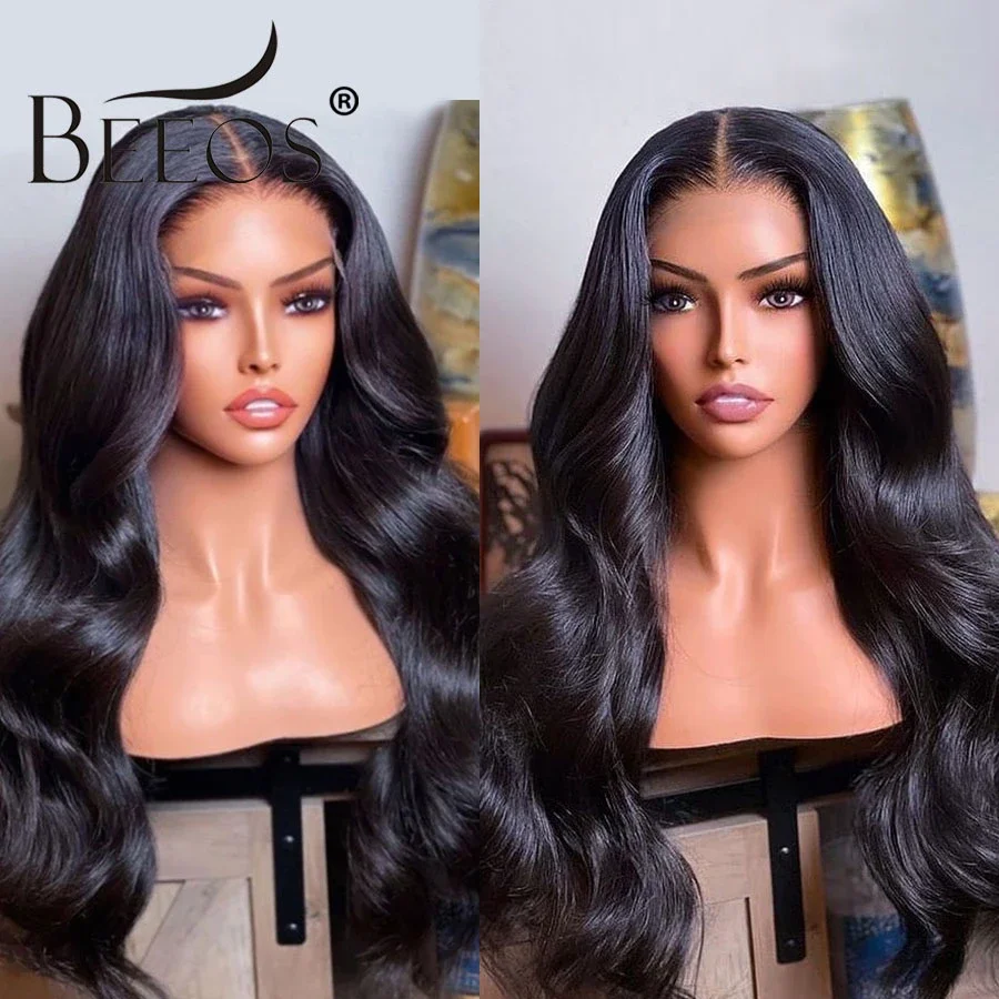 Beeos 36in pré arrancado 13x6 hd peruca frontal do laço skinlike hd transparente 13x4 frente do laço perucas de cabelo humano para mulher brasileiro remy