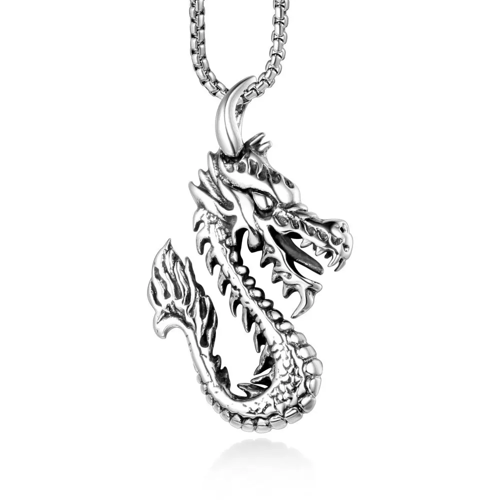 Retro Ethnic Style Zodiac Dragon Animal Pendant Necklace Men's Punk Trend Lucky Wealth Jewelry