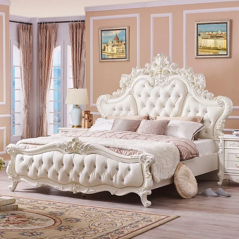 

Hot Sales Bedroom Suit French Antique Bed King And Queen Luxury Leather Double Bed