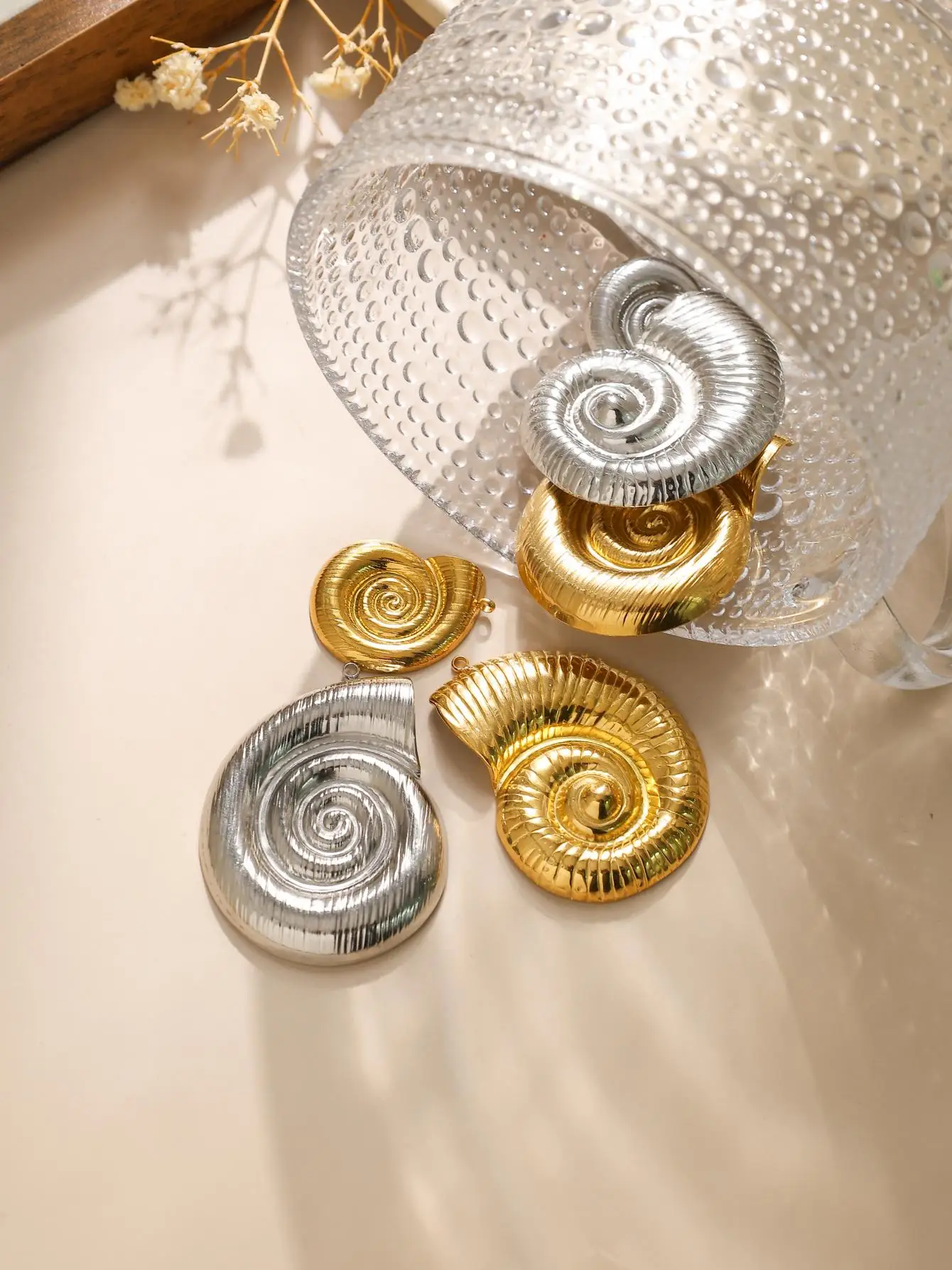 3-Piece Set: Waterproof Gold and Steel-Tone Stainless Steel Seashell Pendants for DIY Earrings and Beach-Style Jewelry Making