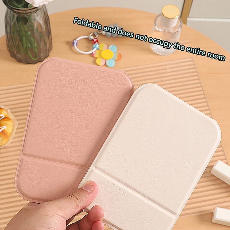 เดสก์ท็อปแต่งหน้ากระจกหนัง PU กระจกโต๊ะเครื่องแป้งแบบพกพากระจกมือพับได้กระจกขนาดกะทัดรัดน่ารักกระจกกระเป๋าสําหรับเครื่องมือการเดินทาง