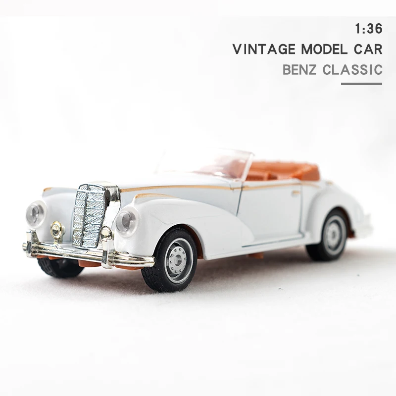 Model samochodu BENZS Vintage Convertible z odlewu stopu 1:36, klasyczny samochód z napędem pull-back, miniaturowy pojazd do kolekcji, prezent dla dziecka.