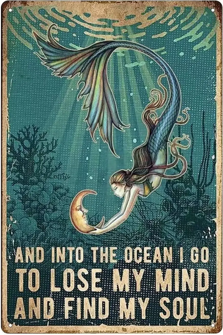 Metal Tin Sign And Into The Ocean I Go To Lose My Mind And Find My Soul Retro Poster Cafe Living Room Bathroom Kitchen H sign