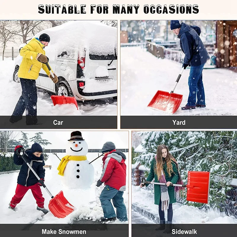 Lightweight Snowmobile Shovel With Aluminum Handle Wide Snow Removal,Portable Snow Shovel For Driveway, Red