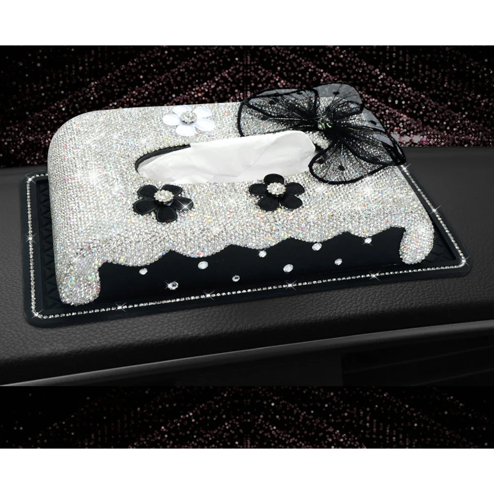 

Bling Flower Rhinestone Rectangular Tissue Box Cover Holder for Car Desk Dashboard