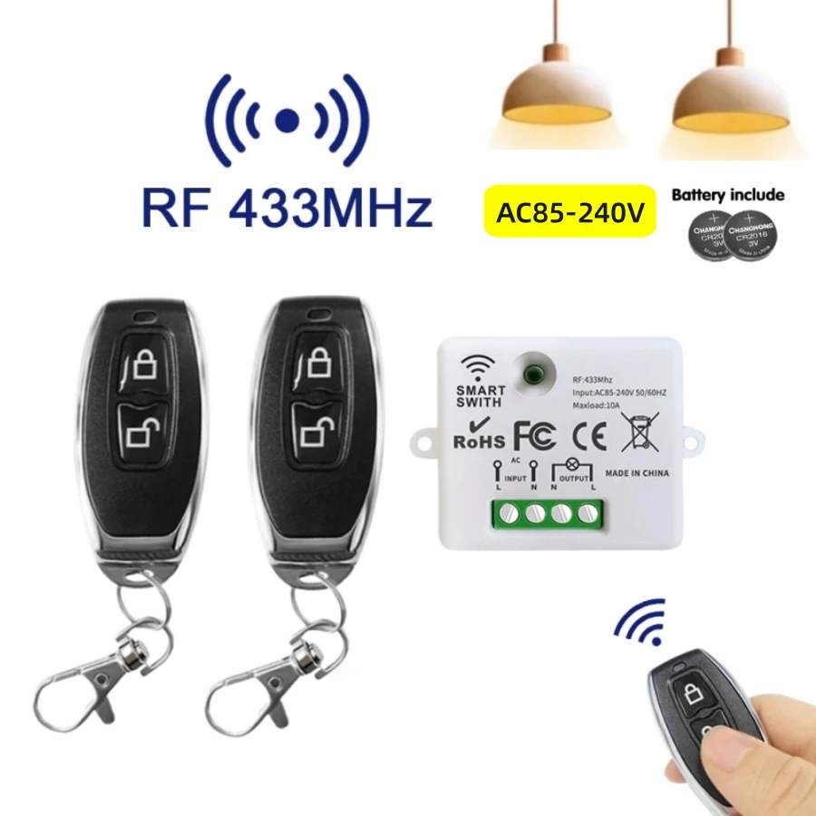 433MHz Wireless Remote Control Light Switch 10A Relay Receiver On Off Transmitter Module Switch For LED Lamp AC110V 220V