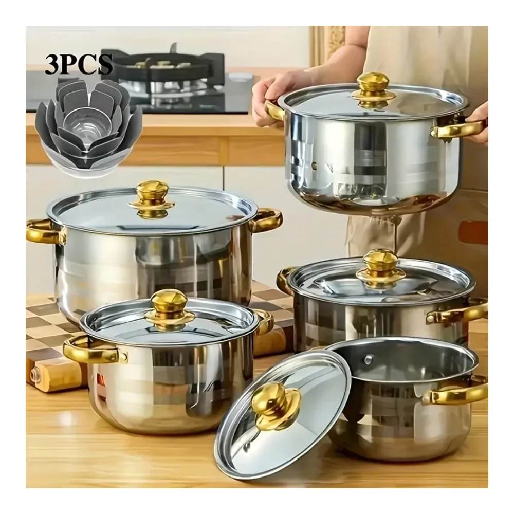 

10pcs Stainless Steel Pot Set 10pcs Stainless Steel Pot Set, MultiSize Cooking Pots With 5 POTS 5 LIDS Deep Stock Pot, Suitable