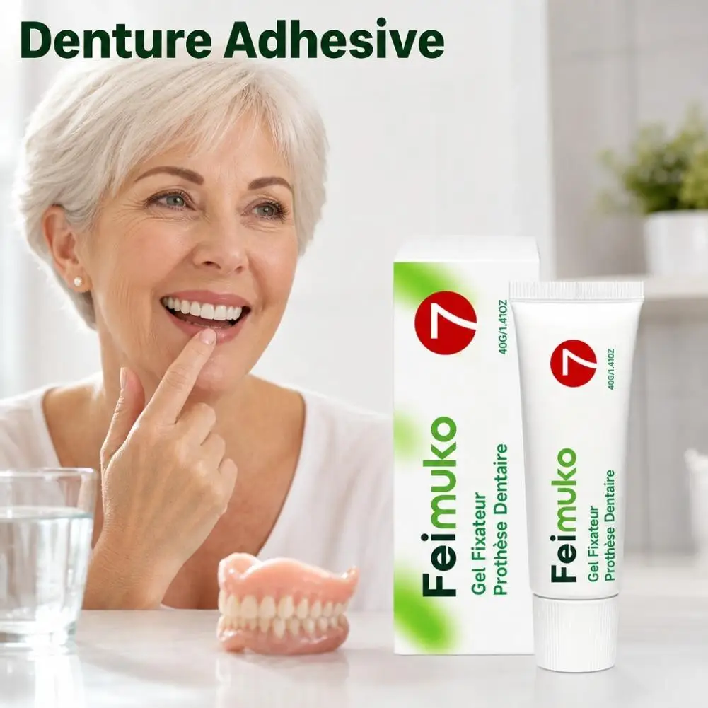 40g Feimuko Gel Fixateur Dental Prosthesis Natural Comfort Fit Fixative Denture Adhesive Cream Professional Dental Repair Tools