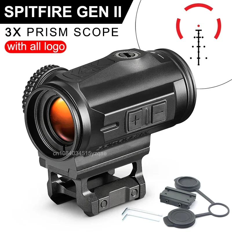 SPITFIRE Gen II 3X Prism Scope AR-BDC4 Reticle HD Lens Elements Night Vision Tacitical Hunting Reflex Rifle Scope Fit 20mm Rail