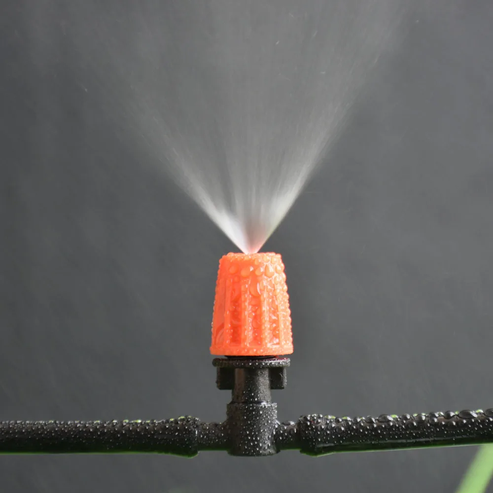 15pcs Micro Drip Irrigation Misting Nozzle Orange Grey Garden Spray Cooling Sprinkler 1/4 Tee Barb Connector
