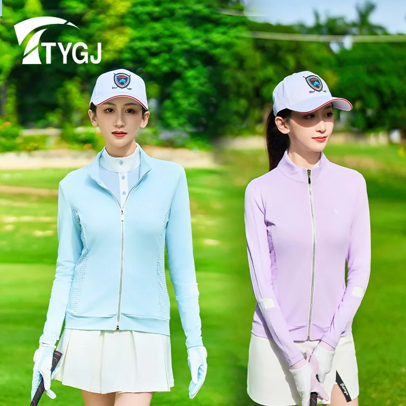 TTYGJ golf clothing for women in autumn and winter outdoor sports jacket single layer windproof stand collar golf jersey