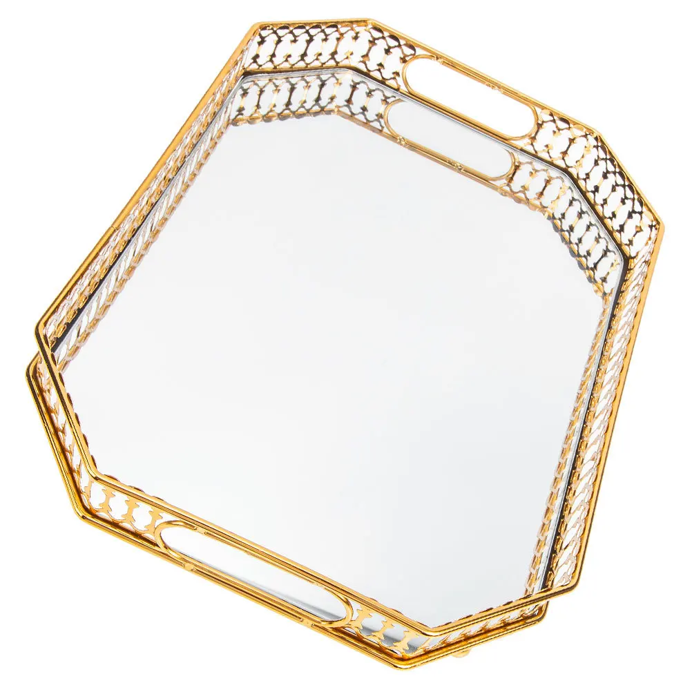 

Iron Mirrored Jewelry Tray Multifunctional Holder for Bedroom Vanity Dresser Perfume Trinket Plate Jewelry Tray