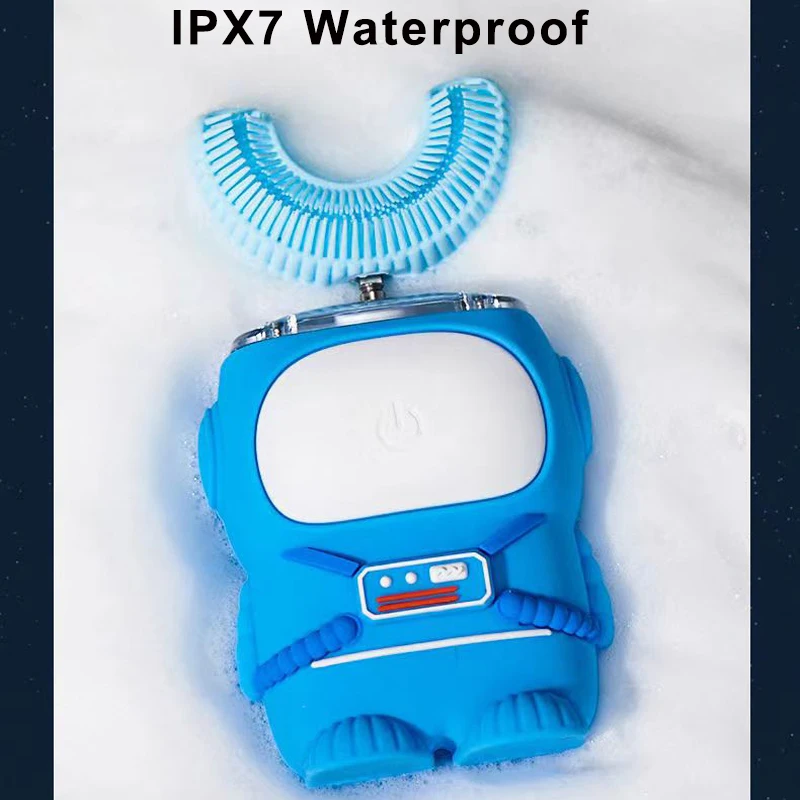 360Degrees U Shape Electric Toothbrush for Kids Children Automatic Silicone Sonic Tooth Brush USB Charging Blue Light Waterproof