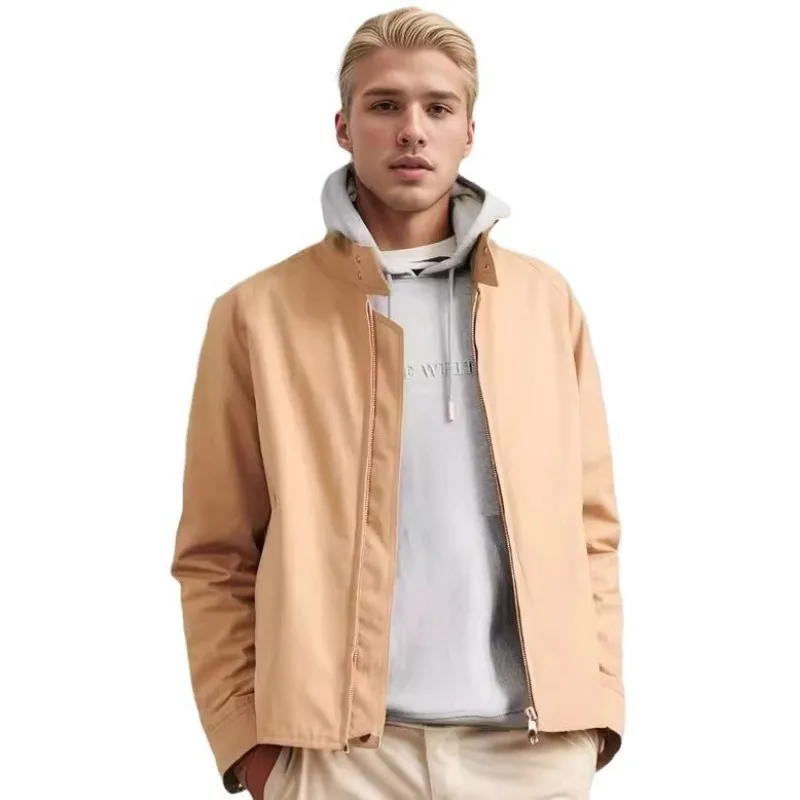 New Spring and Autumn Foreign Trade Jacket Jacket Men's Stand-up Collar Zipper Solid Color Jacket  Men Clothing