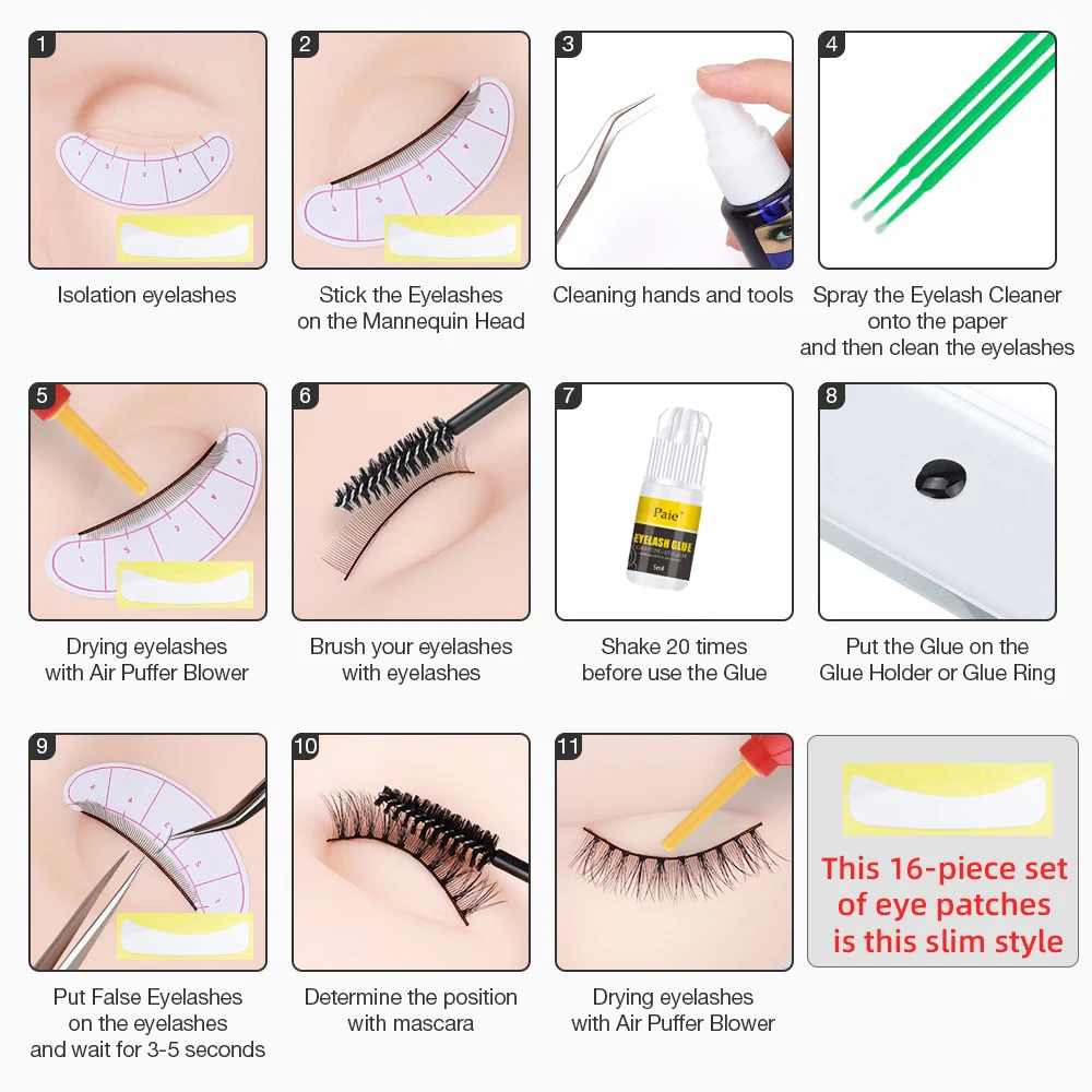 16 IN 1 Professional False Eyelash Extension Kit Grafting Eyelash Extension Glue DIY Eyelash Perming Set Eyelash Curling Tools