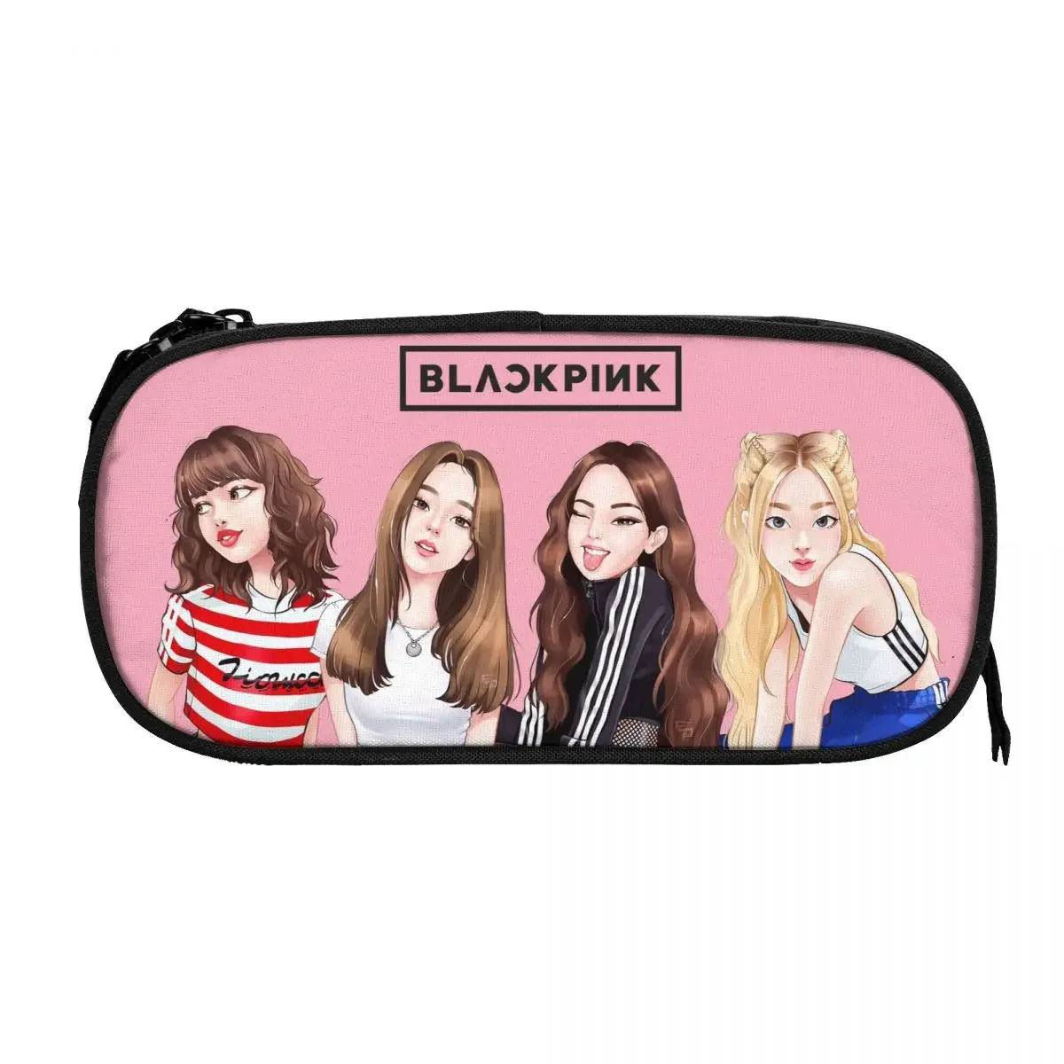 Kpop Jennie-estuche para lápices de gran capacidad, estuche para bolígrafos, bolsa de papelería, soporte, caja organizadora para adolescentes, niñas, adultos y estudiantes, negro-rosa