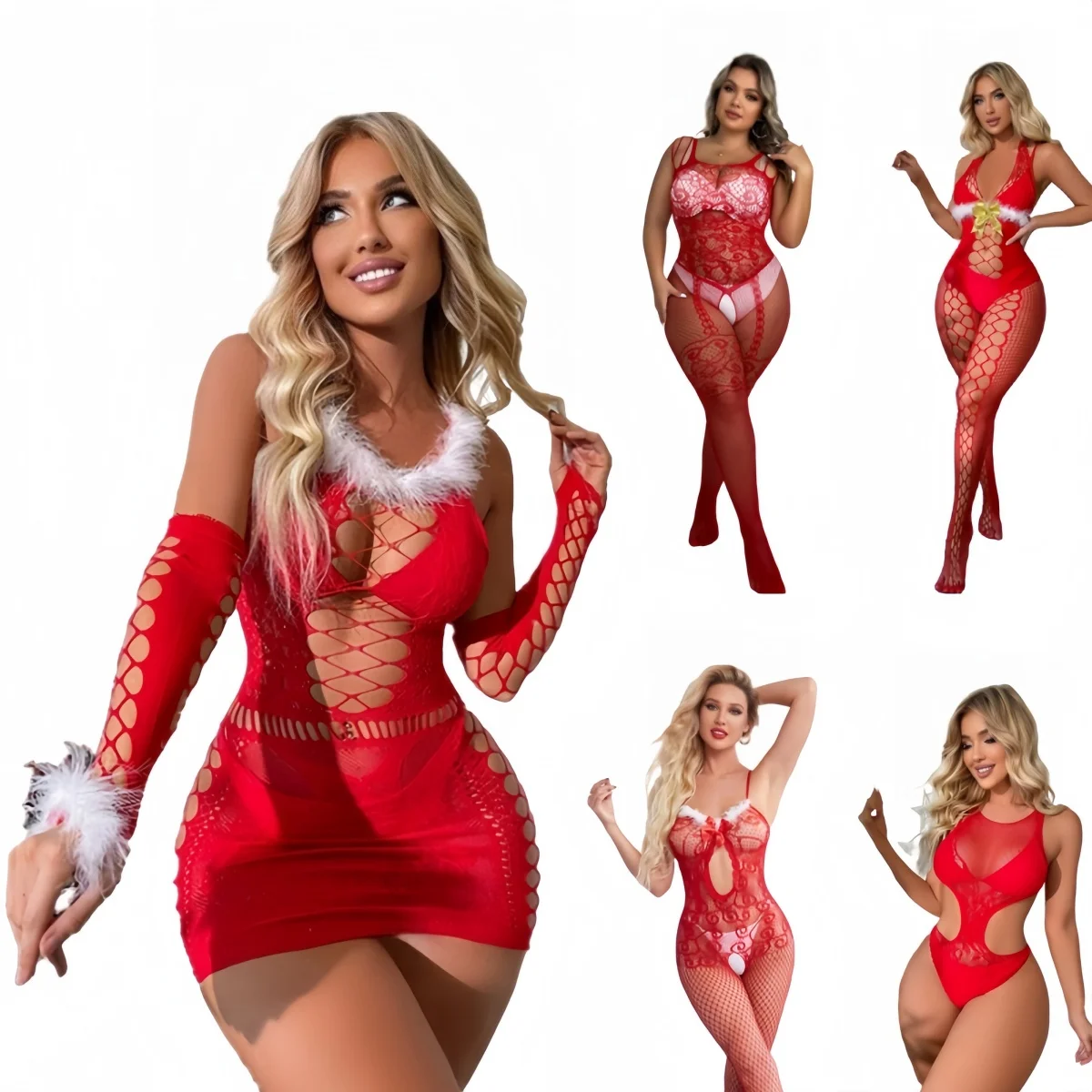 

NEWFUNJOIN Christmas Lingerie Bodysuit Sexy Open Crotch Bodystocking Erotic Fishnets Body Stocking Underwear for Woman Costumes