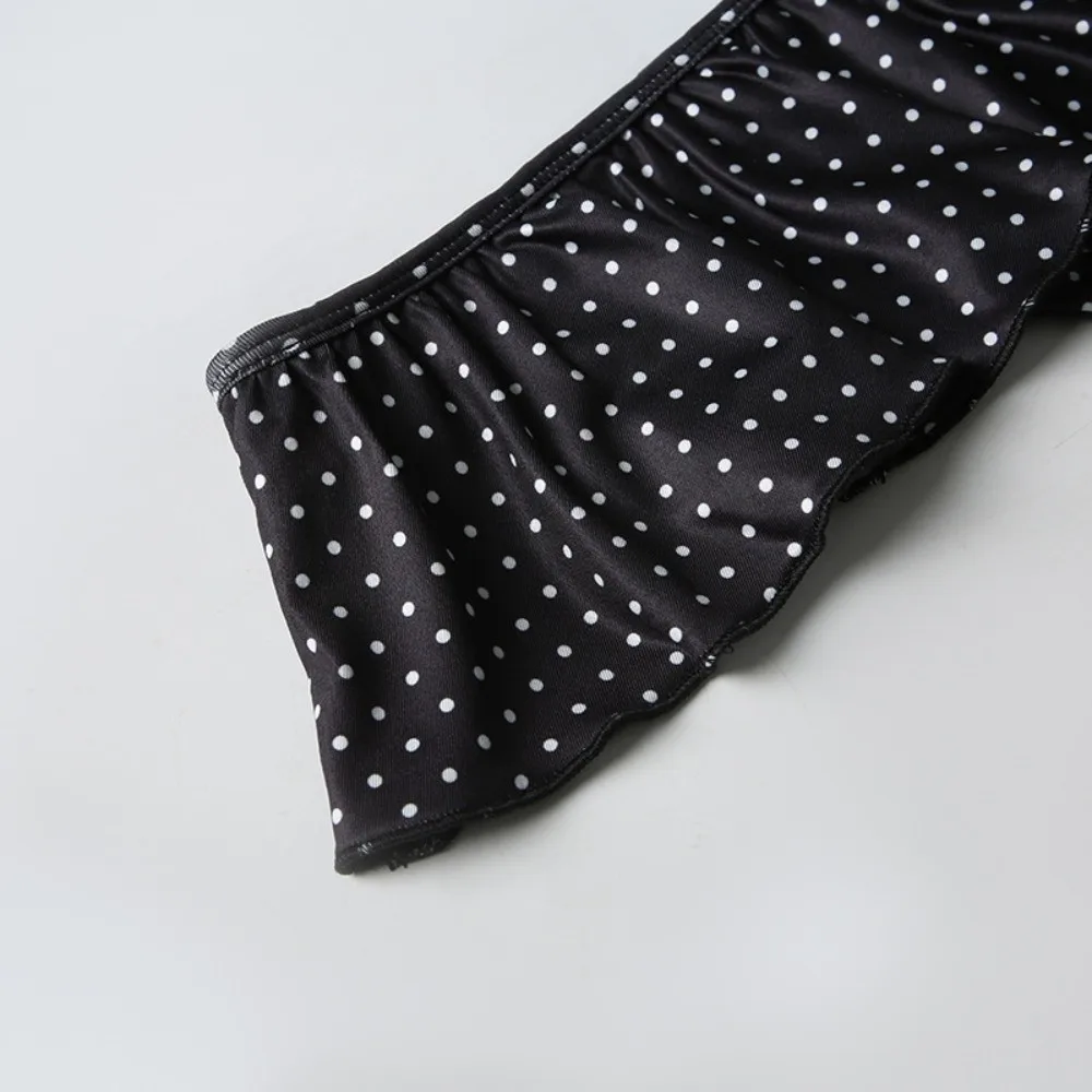 Casual bikinipak met ruches, slim fit badmode met veters, halterhals, diep V-badpak met stippen, zwembad