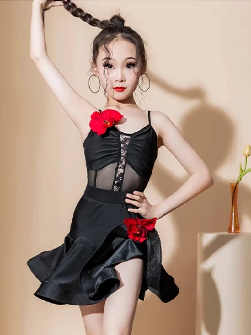 Kinder Meisje Latin Dans Grote Rok Zoom Training Rugloze Samba Stierenvechten Chacha Rumba Professionele Wedstrijd Kostuum