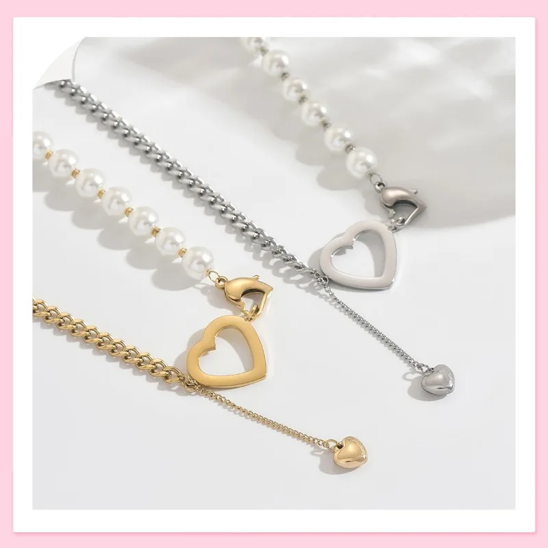 

Многослойное ожерелье Hollow Love Pearl, универсальное, для свиданий и повседневной носки, двухцветный дизайн, атмосферное ожерелье