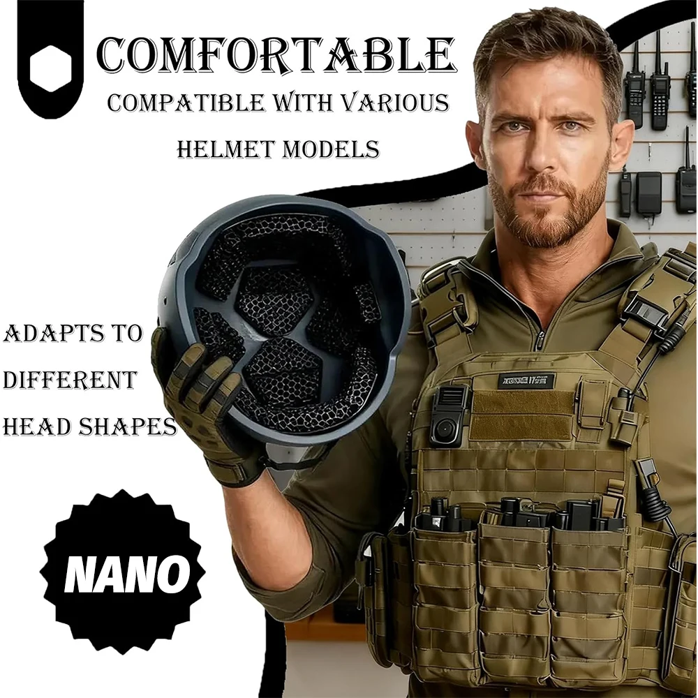 

AQzxdc Tactical Helmet Liner, Nano-Technology High Cushioning Shock-Absorbing Pad Breathable Stress Reducing Heightening Pads
