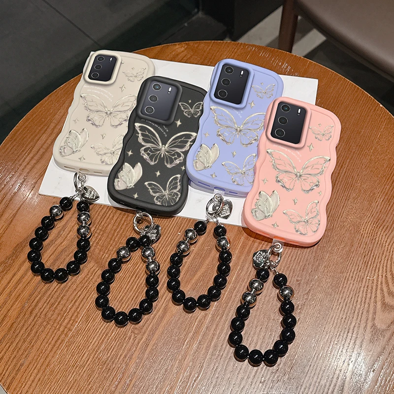 حافظة شفافة على شكل فراشة كاجوال مرنة أنيقة وحبل مناسبة لهاتف OPPO A53s 5G مثالية لـ Reno F A 1 15 21 55 8 5