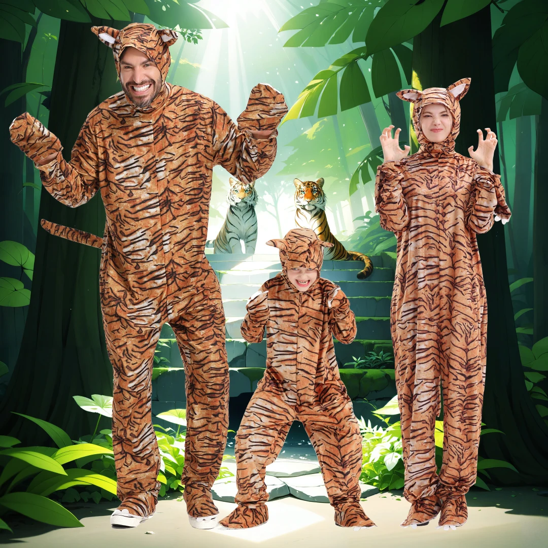 

Adorable Little Tiger Animal Costume Halloween Performance Clothes for Children Campus Parent-Child Stage Show Outfit