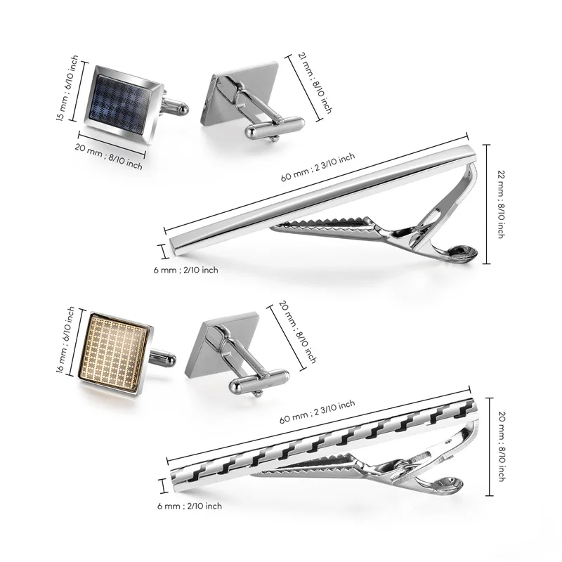 4 Sets Tie Clips & Cufflinks For Men Man Shirt Cufflink Wedding Guests Gift With Box Pisa Ties Pin Luxury Men's Gift For Husband