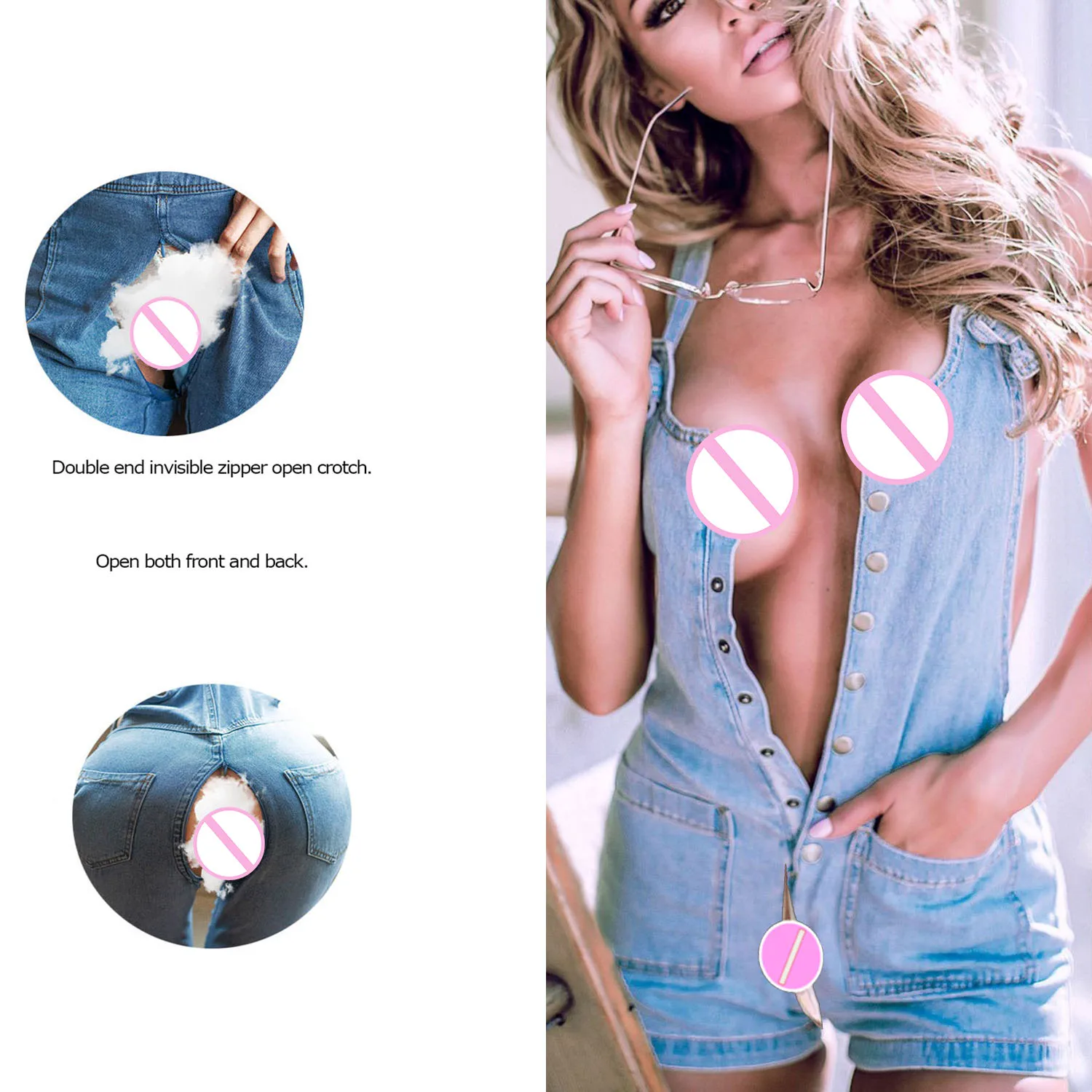 Outdoor Open Crotch Sex Pants Exotic Hotpants Women Boyfriend Ripped Jeans Peach Hip Denim Y2k Jumpsuit Playsuit Rompers Clothes