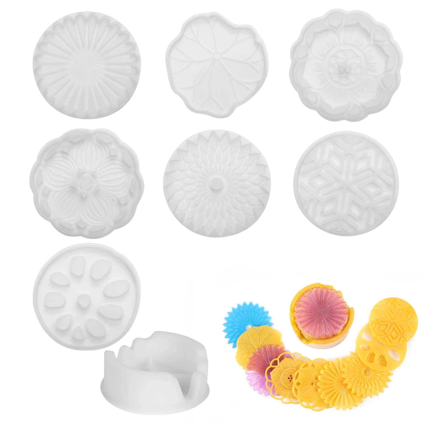 Floral Mandala Coaster Silicone Mold with Storage Holder Box Cup Mat Resin Epoxy Casting Mould DIY Home Decor Craft