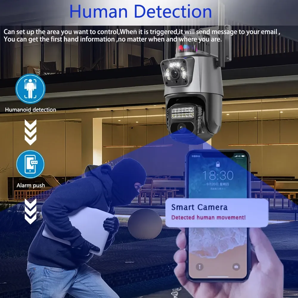 4K 8MP TUYA Wifi Security Camera 2 Lens Dual Screen Auto Tracking Outdoor Waterproof Color Night Vision IP66 Surveillance Camera